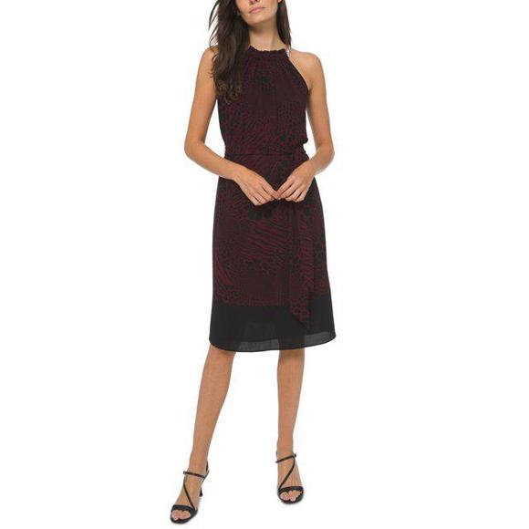 Michael Michael Kors Womens Printed Halter-Neck Dress Dark Ruby Size  Large - Picture 3 of 6